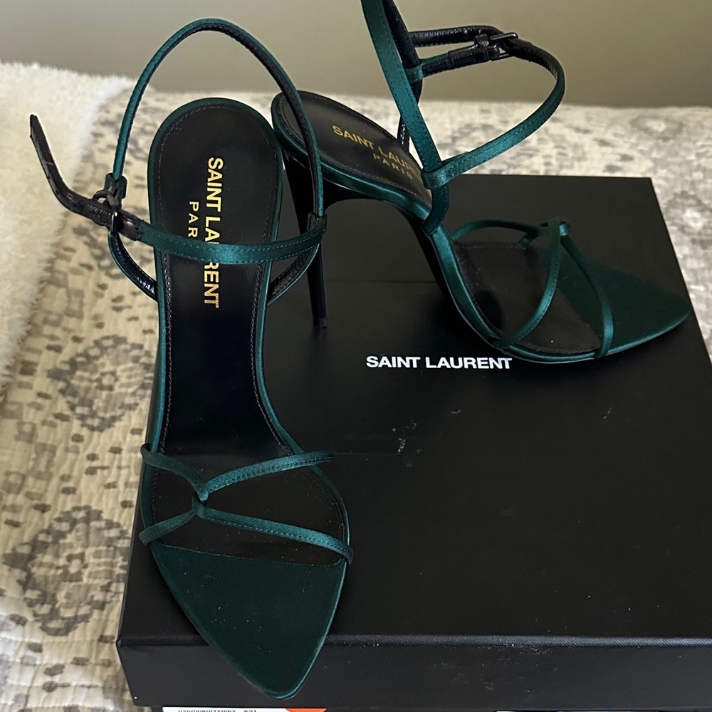 Crepe Satin Clara 110 Ankle Strap Sandals 36 Dorian Green - Picture 2 of 5